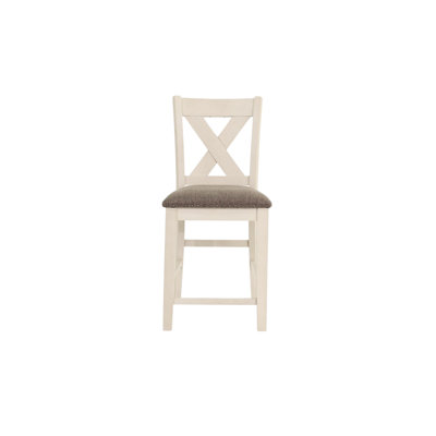 2 chaises de salle à manger à hauteur de comptoir de style moderne avec siège rembourré en blanc, chaises simples de 2, hauteur, coussin en bois / crème