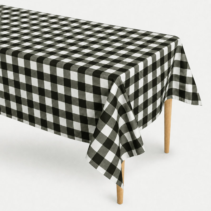 Nappe PEVA imperméable Buffalo Gingham avec envers en flanelle, repas intérieur et extérieur, 60" W x 84" L., Noir / blanc