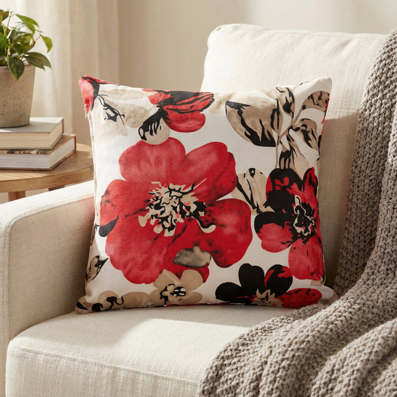  Flower Velvet Throw Pillow, Red