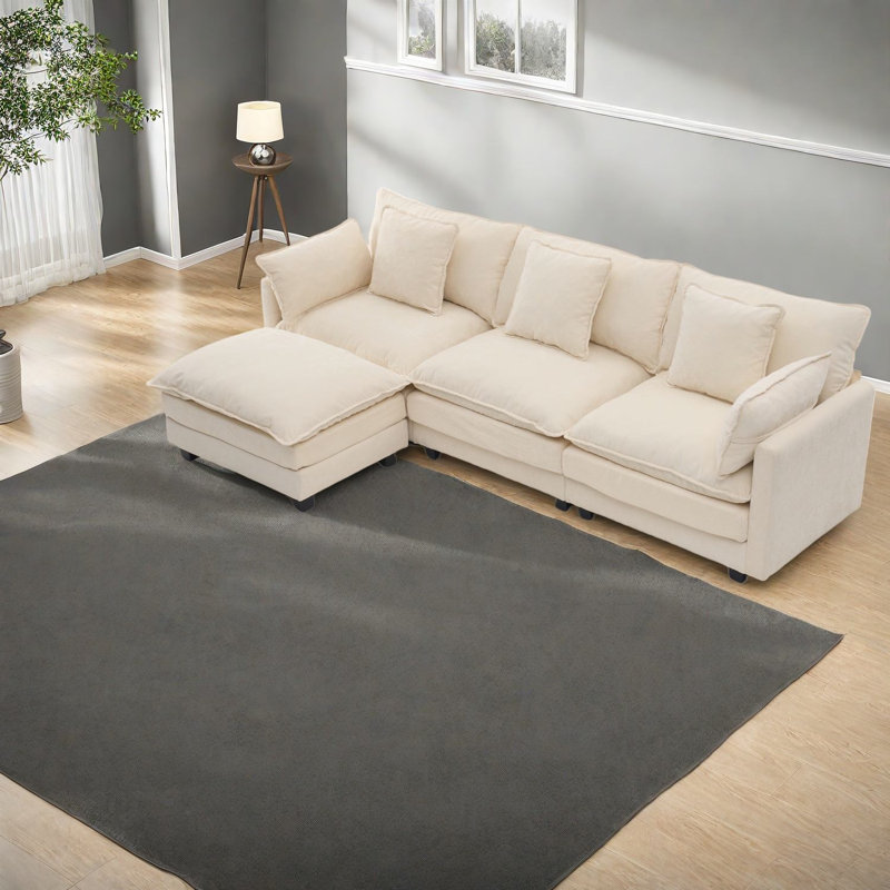 Canapé de rangement beige à 3 places, bois et tissu, conception multifonctionnelle moderne pour les espaces compacts