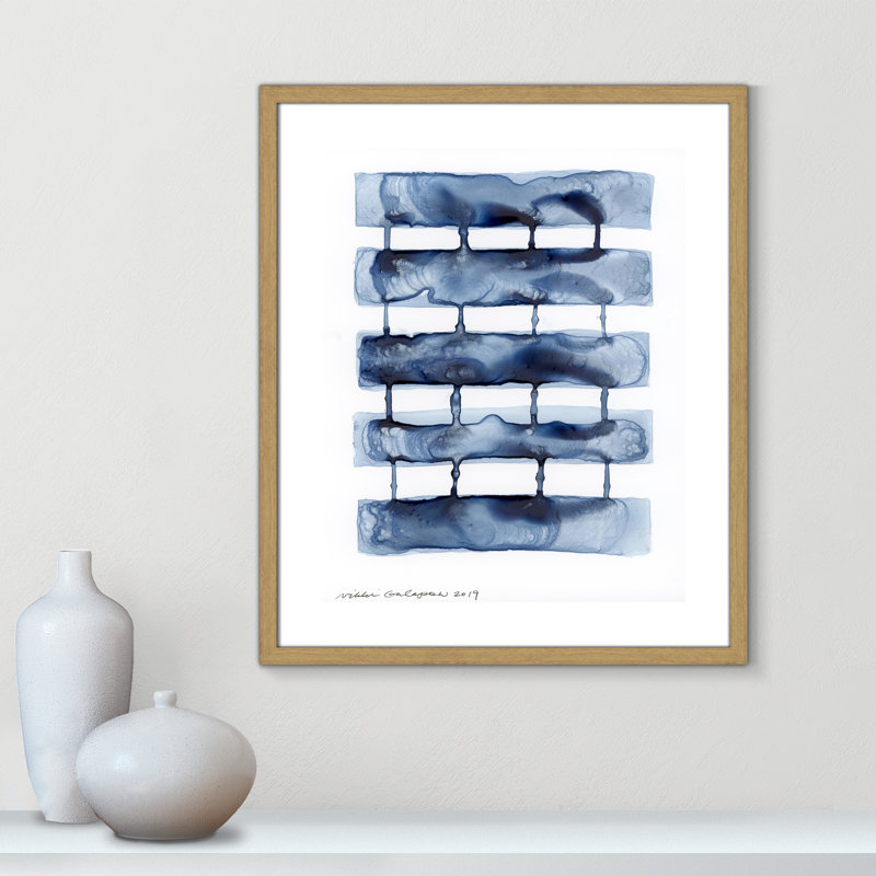 Gareth Stitched Together I by Nikki Galapon - Solid Wood Rectangle Print Single Piece Item on Canvas, Beige Wood Framed Paper