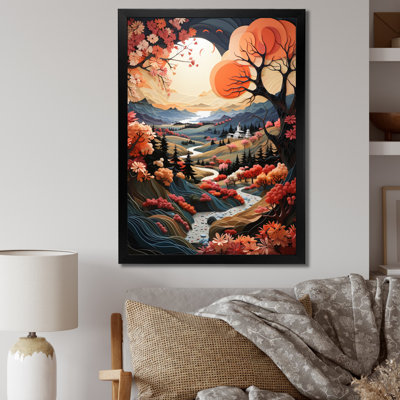 Farmhouse Harmony Papercut - Reproduction d'art mural paysage et nature