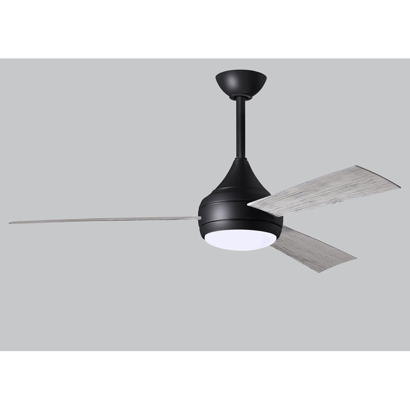 Donaire LED Outdoor Downrod Ceiling Fan, Matte Black, Barn Wood Tone