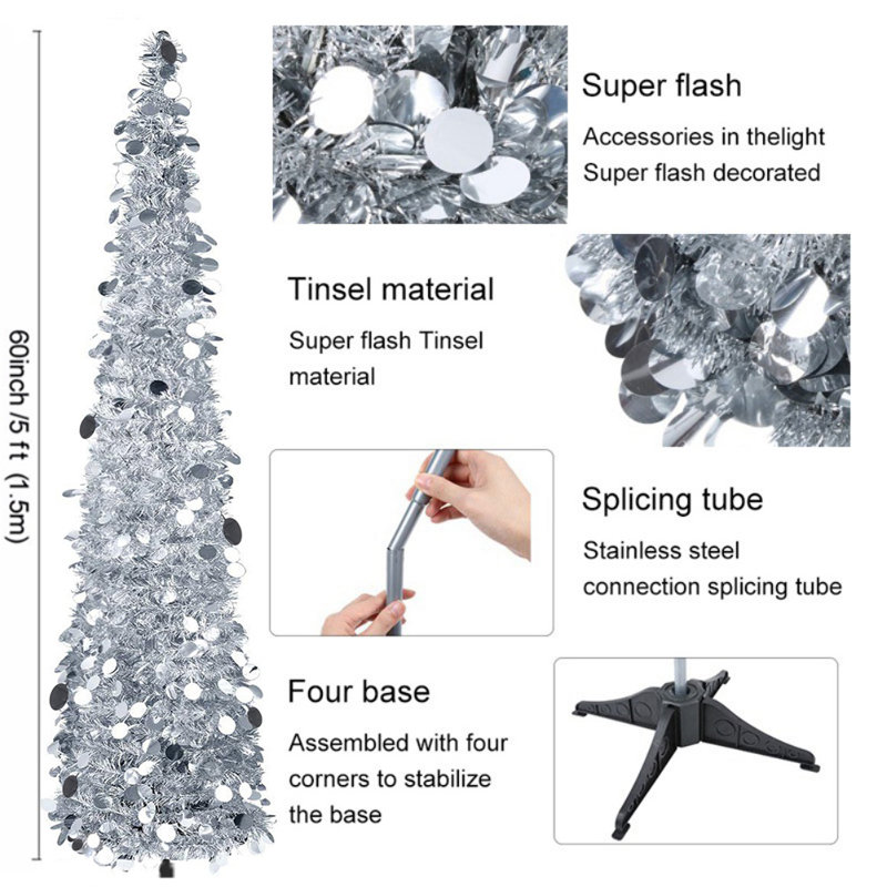 Arbre de Noël 60 po Tinsel, Argent