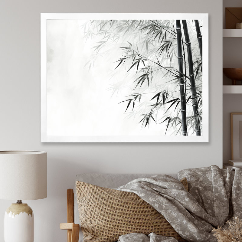 Bambou sauvage noir et blanc sur toile, Cadre photo blanc, H 12 po x l 20 po x P 1 po