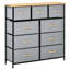 Commode de rangement avec 9 tiroirs: chêne et gris pour le vestibule. Organisateur de commode spacieux, pliable, portatif et compact. Rangez vos biens. Pliable. Sécuritaire. . Capacité du petit tiroir de 4,4 lb