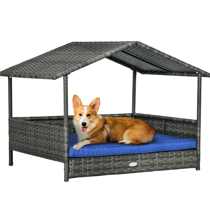 Niche pour chien avec auvent pour chien de taille moyenne, lit bleu avec