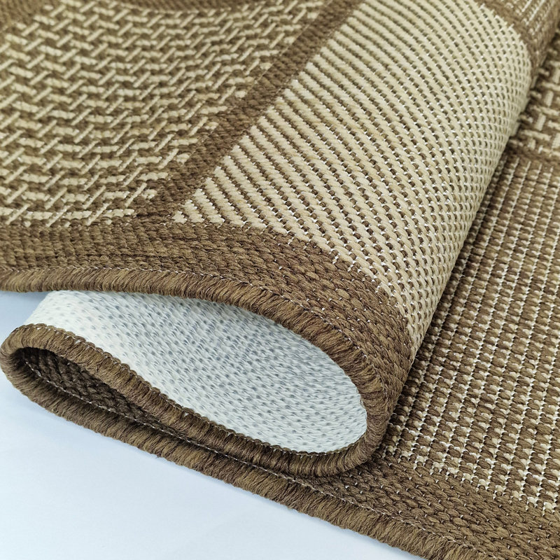 Non Slip Rug Flat Weave Check Kitchen Living Room Carpet, Brown, Rectangle 200 x 280 cm