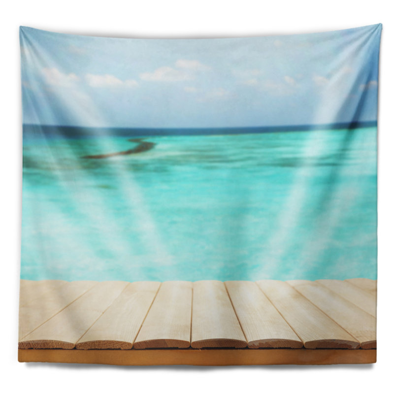 Tapisserie de planches de bois marines sur fond de mer, H 68 po x l 80 po