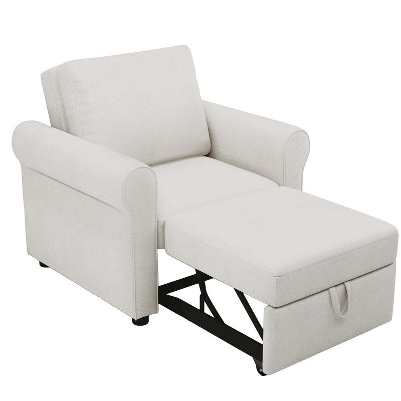 Fauteuil convertible 3-en-1 avec dossier réglable, canapé-lit en lin moderne pour adultes, crème, Sarcelle