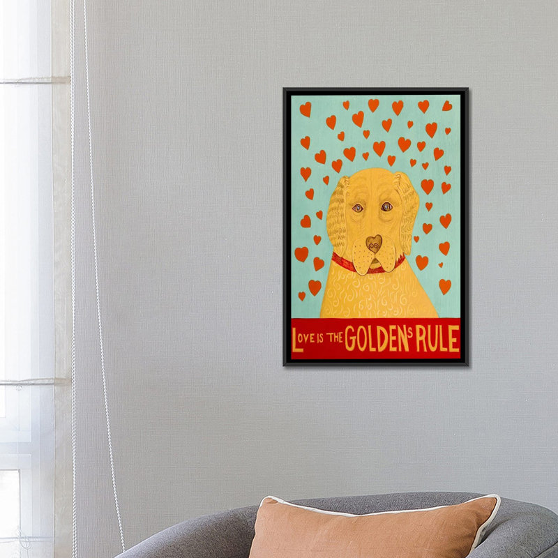 « golden rule 1 » par stephen huneck, reproduction d’art sur toile tendue, Toile avec cadre noir, Pas de tapis