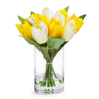 Arrangement floral 18 tulipes en soie dans un vase