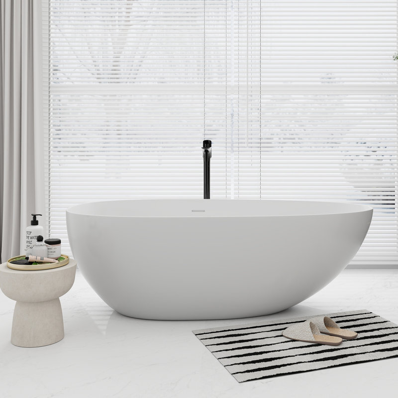 67'' x 33'' Freestanding Soaking Solid Surface Bathtub, White