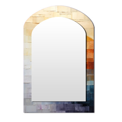Minimalism Colors In Harmony - Rainbow Asymmetrical Unique Mirror, Beige Arch Large Wall Mirror, Printed Metal Art