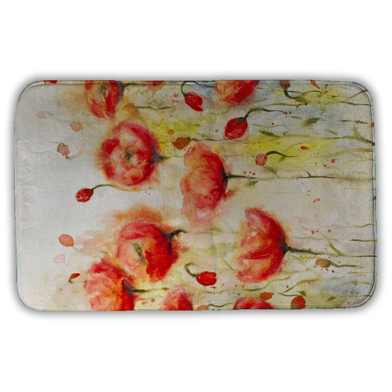 Red flowers garden Bath Mat with Non-Slip Backing - Quick Dry Memory Foam Bathroom Rug - Absorbent - Modern Plush Spa-Style - Machine Washable