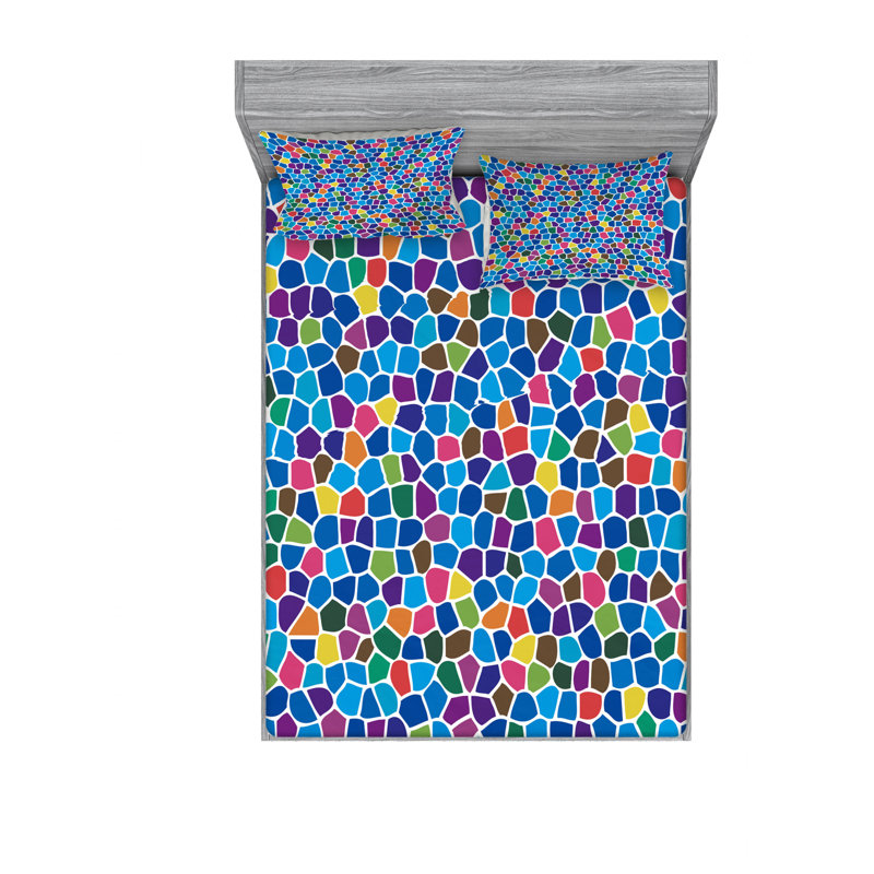 Microfiber Geometric Sheet Set, Full/Double Sheet Set with Fitted Sheet, Mosaic Grid Pixel Geometric