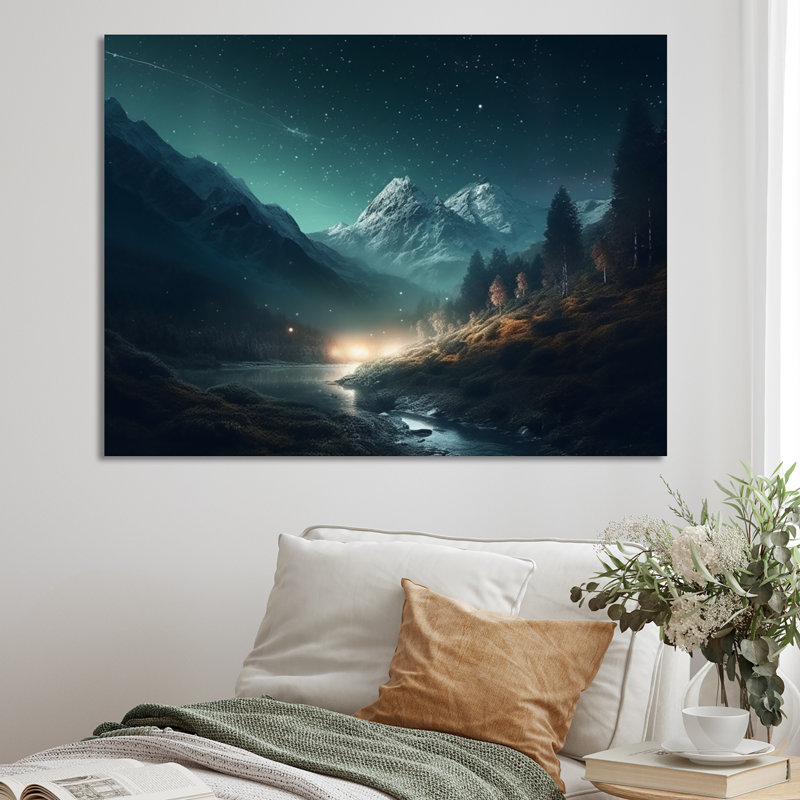 Night Sky Mountain Peaks - Imprimé, H 30 po x l 40 po x P 1,5 po, Toile tendue