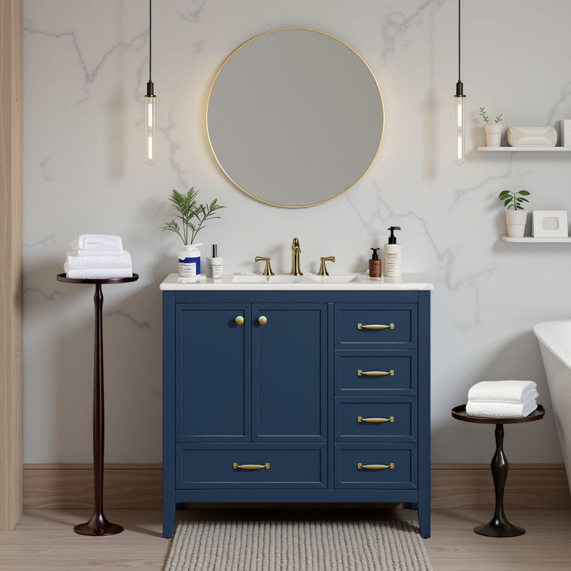 Meuble-lavabo de salle de bain 36 po avec lavabo Elegant Design, Bleu