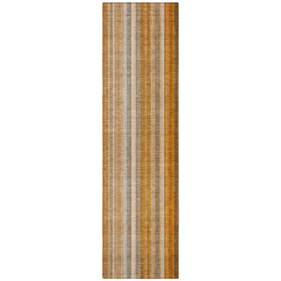 8' Runner Orange Ivory and Gray Striped Washable Non Skid Indoor Outdoor Runner Rug