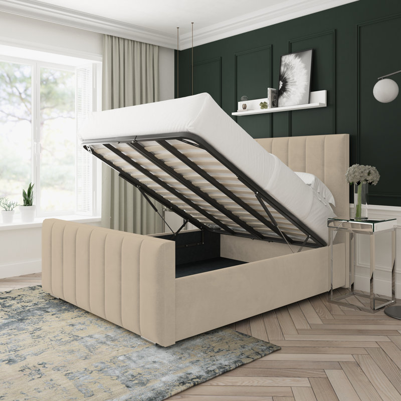 Oakley Naples Velvet Upholstered Ottoman Bed Frame, Beige, Single (3')