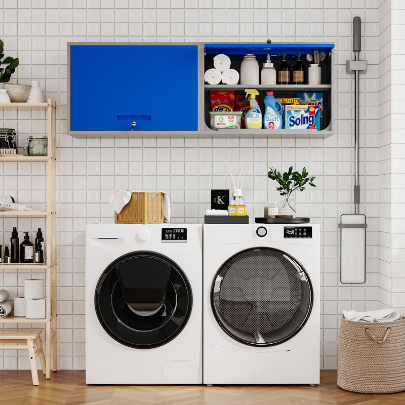 Armoire de rangement simple en acier (H 21,6 po x l 31,5 po x P 15,7 po), Bleu / gris