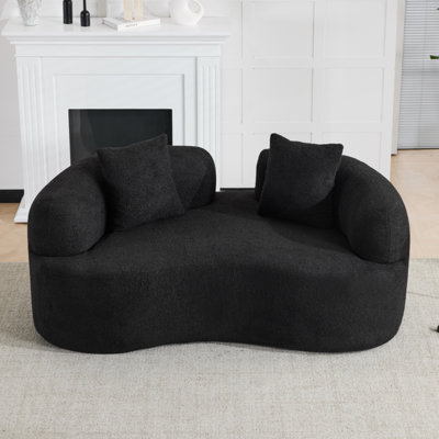 Causeuse incurvée 66,93 pouces à pleine compression noire, tissu en velours de peluche, canapé compact sans assemblage pour les petits espaces et les appartements, capacité de 350 lb