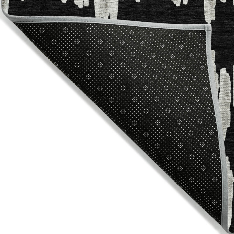 Tapis extérieur lavable rayé noir 3 pi x 5 pi ivoire et gris