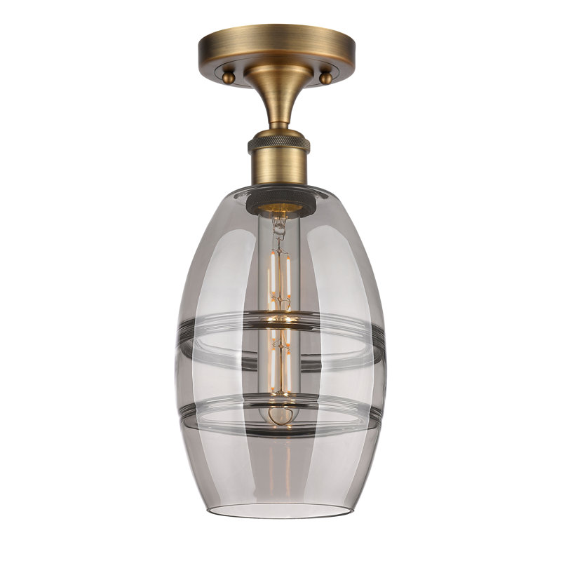 Plafonnier semi-encastré 1 lumière Ballston - Abiagael, Gris fumée clair, H 9,38 po x l 5,88 po x P 5,88 po, Laiton brossé