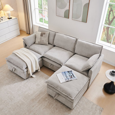 Canapé modulaire de 89 po avec grand espace de rangement, canapé modulaire en U en chenille avec repose-pieds, avec coussins de siège profonds et coussins décoratifs