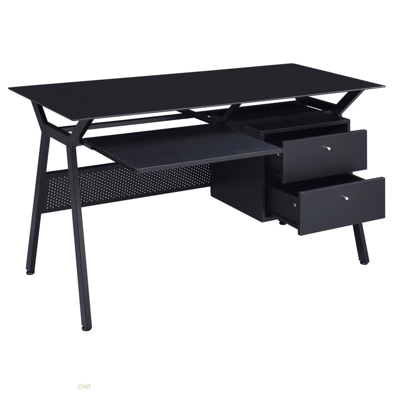 Bureau d'ordinateur noir à 2 tiroirs