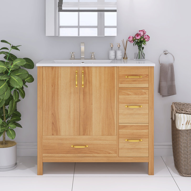 Ensemble de meuble-lavabo moderne autoportant en bois 36 po avec plateau en céramique 36 po