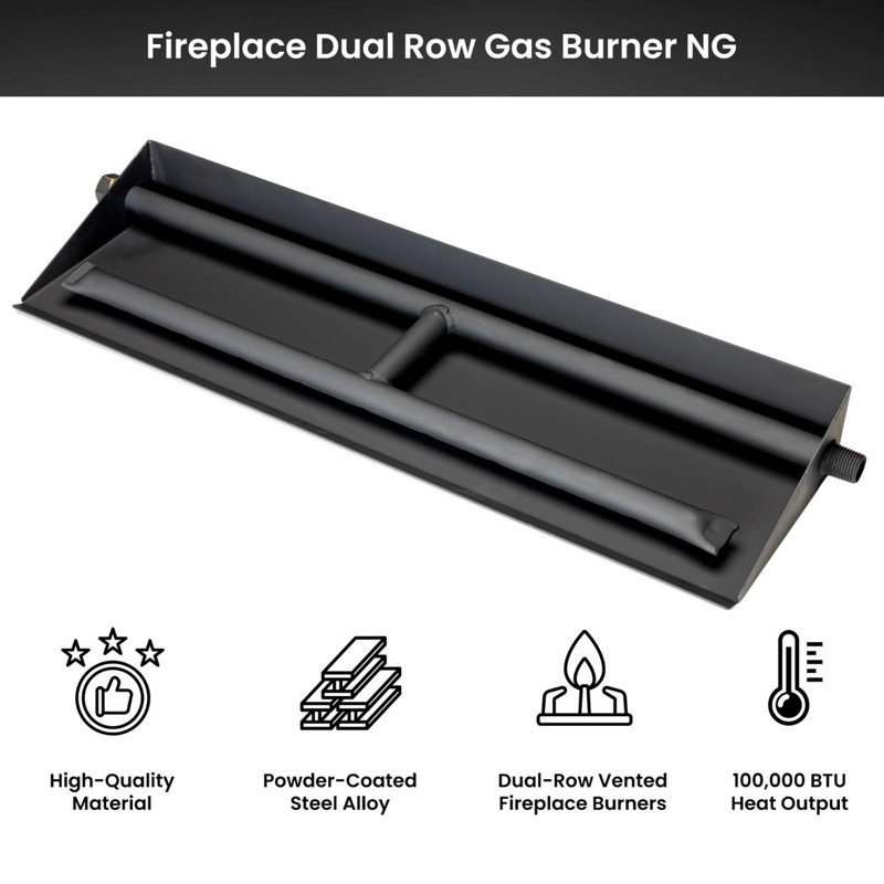 Dual Row Gas Burner Fireplace Kit with Pro Connection Kit, Silica Sand, Glowing Embers, Grate, Liquid Propane