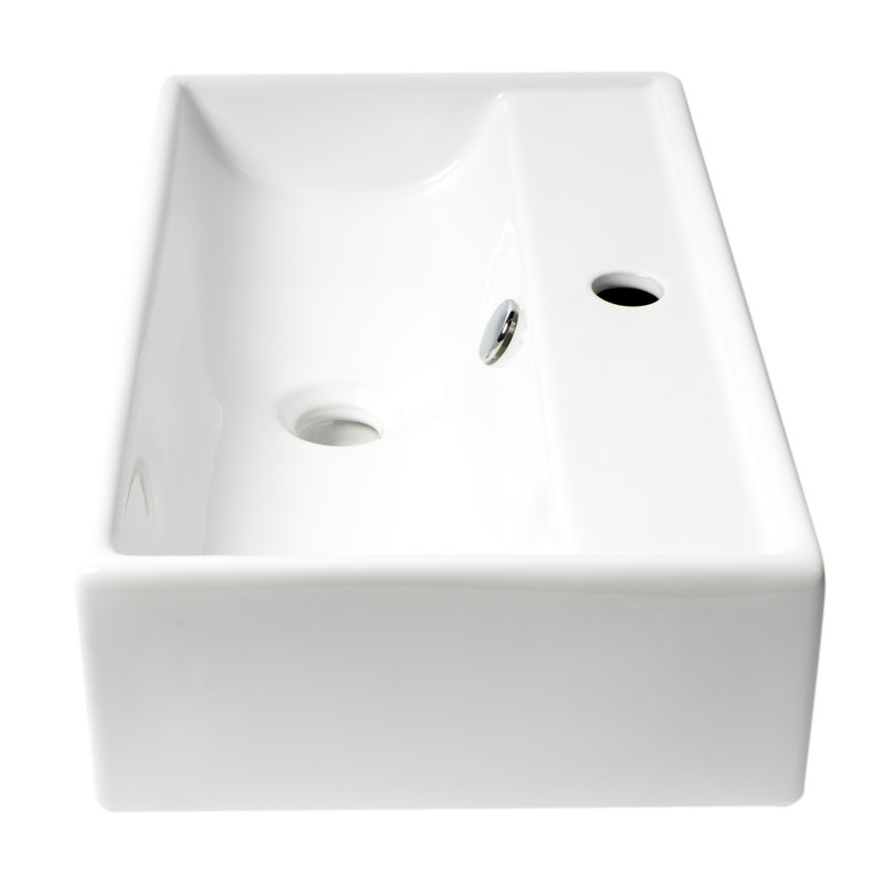 White Ceramic Rectangular Wall-Mounted Bathroom Sink with Overflow
