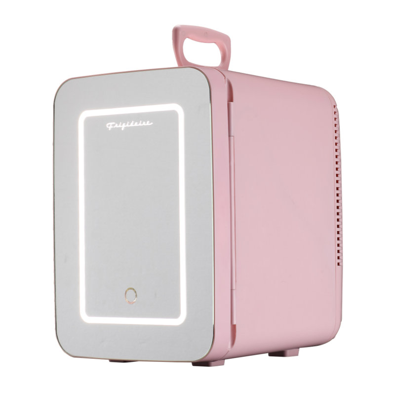 Frigidaire 15 Can/10 Liter Beauty Lighted Mirror Mini Personal Fridge Cooler, Pink, Pink