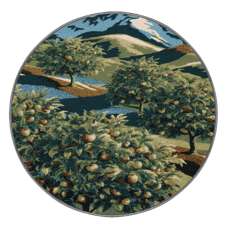  Washable Mountain Apple Fruits Area Rug, Round 6'