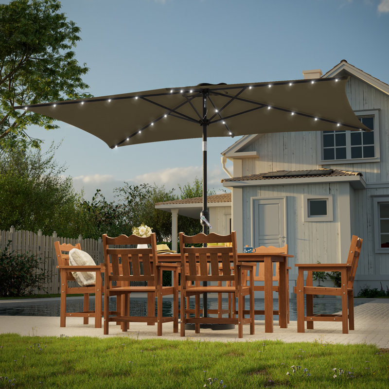 Parasol de table rectangulaire pour terrasse avec lumières solaires 10 pi x 6,5 pi DEL, Taupe