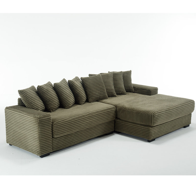 Oversized Two-Piece Couches With Right Chaise, Green Corduroy