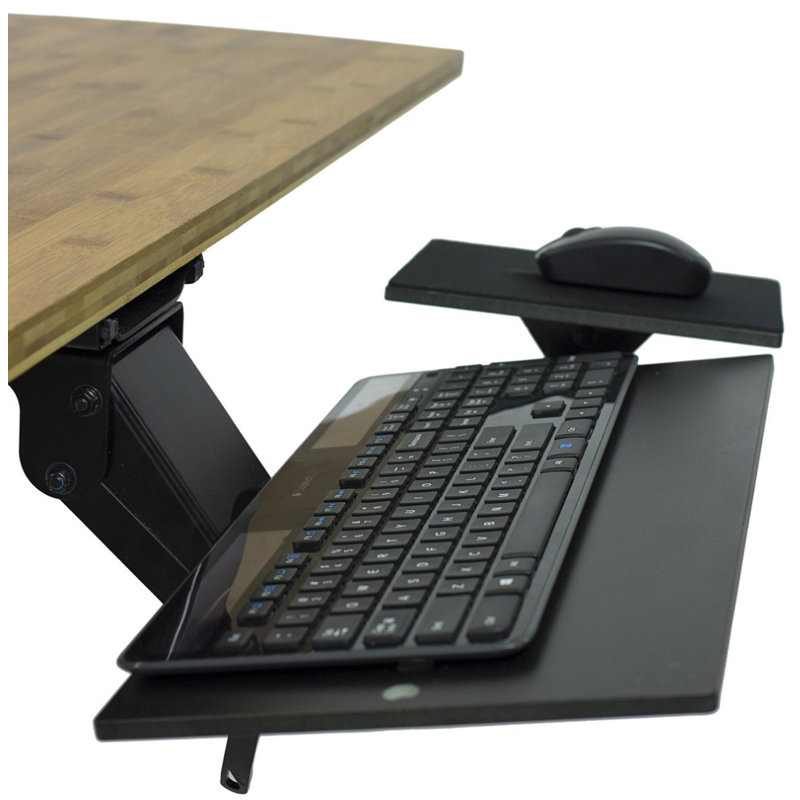 Adjustable Black Steel Under-Desk Keyboard Tray with Mouse Pad