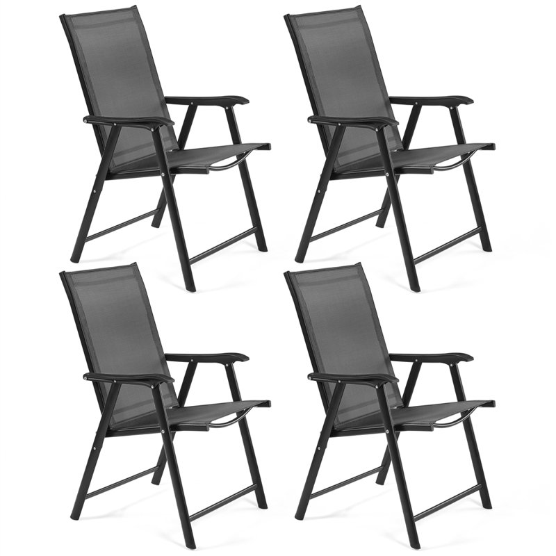 Folding Patio Dining Armchair, Black, 4