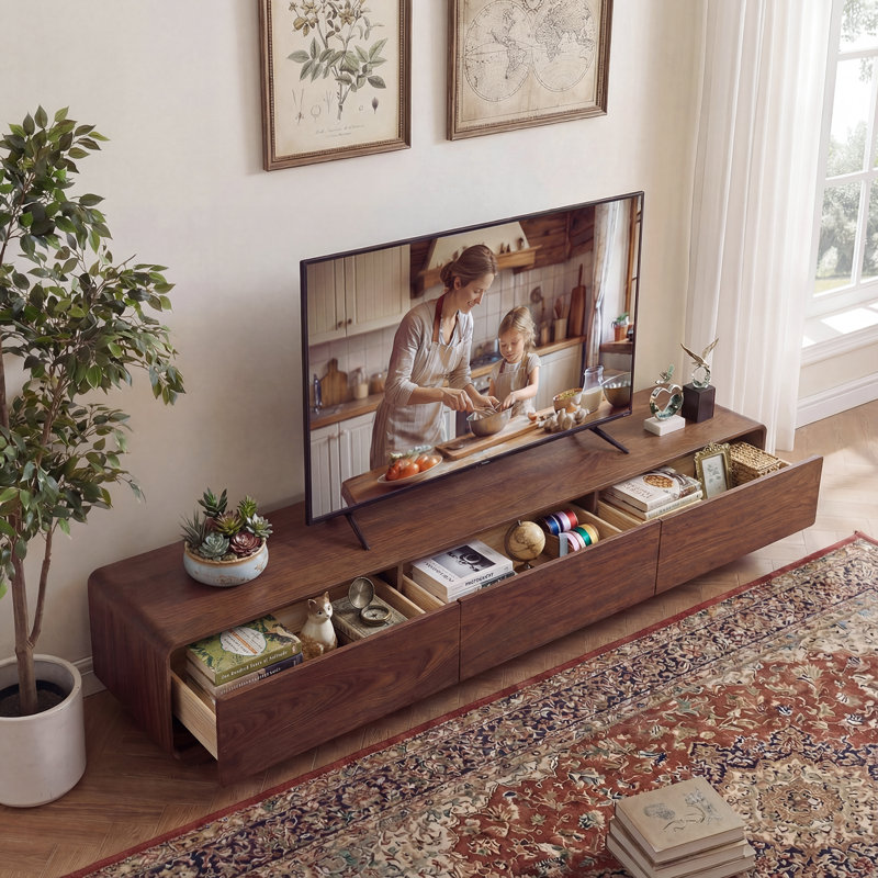 Tv Stand, Entertainment Center With 3 Drawers, Solid Wood, Fully Assembled