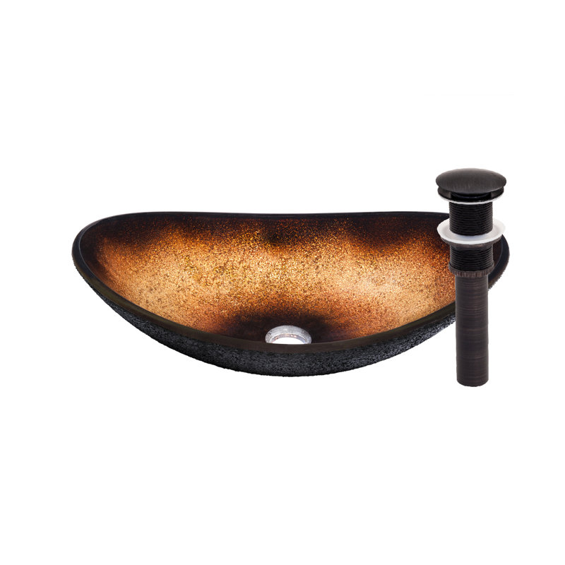 Novatto 14.5'' Copper/Black Glass Oval Bathroom Sink, Oil Rubbed Bronze