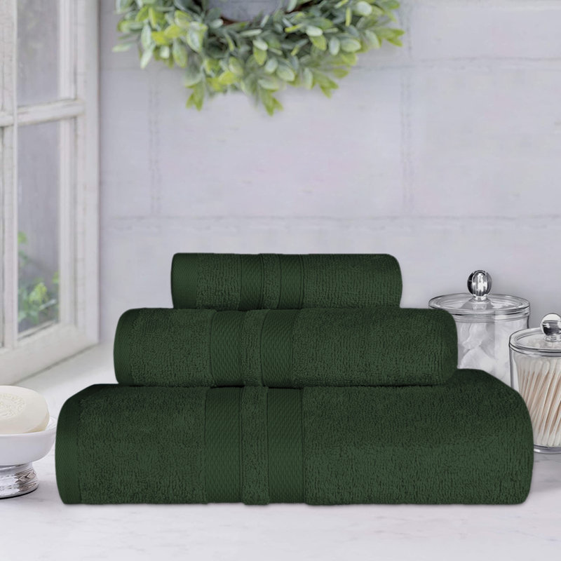 Charie Quick-Drying 3 Piece 100% Cotton Towel Set, Forest Green