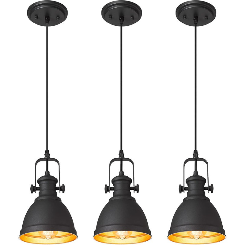 Luminaires suspendus, luminaire suspendu minimaliste pour îlot de cuisine, luminaires suspendus en métal noir, paquet de 3, AD-2151-1P3