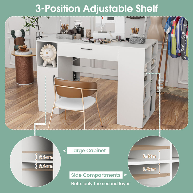 Najha 135cm x 60cm Solid + Manufactured Wood Sewing Table with Sewing Machine Platform