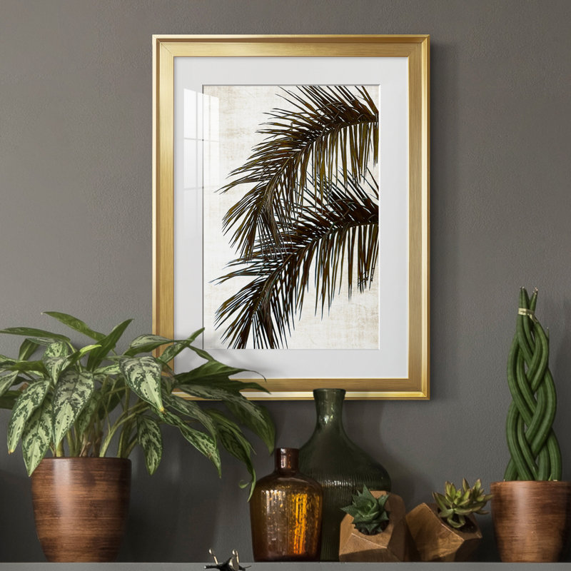 Palmier II - peinture encadrée, Or, H 22,5 po x l 30,5 po x P 1,5 po