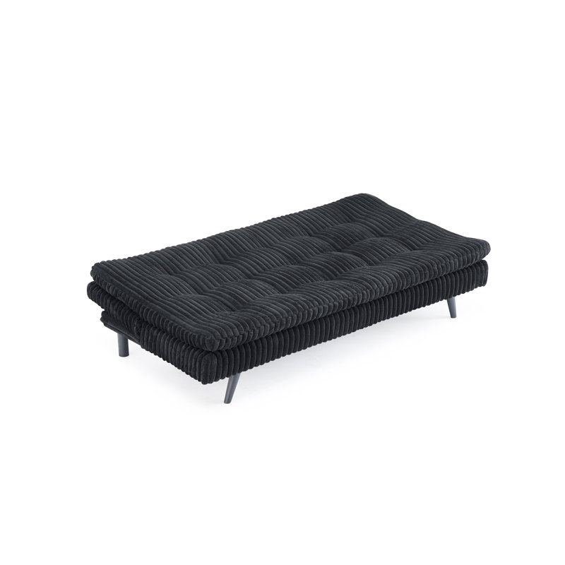 Futon beige avec coussin en velours côtelé, Velours côtelé noir