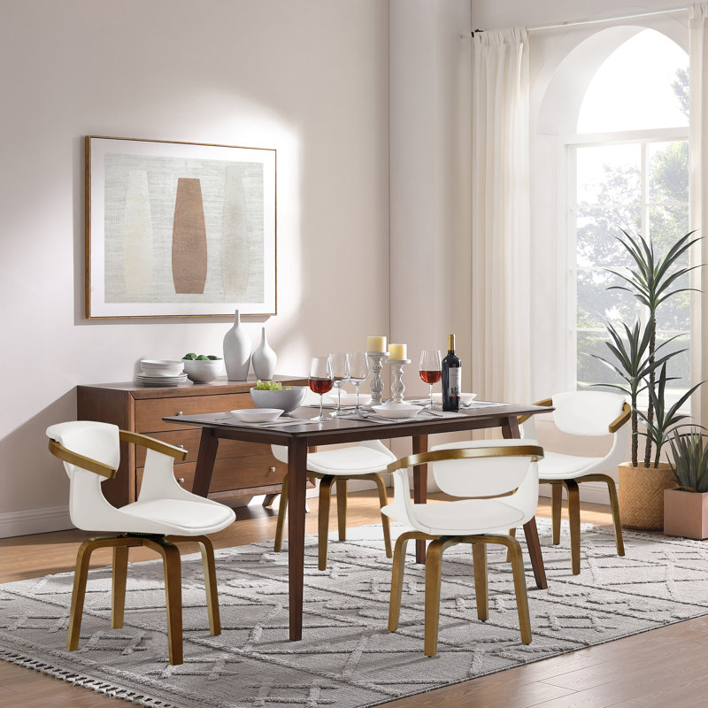 Wathen Faux Leather Upholstered Swivel Dining Arm Chair, White