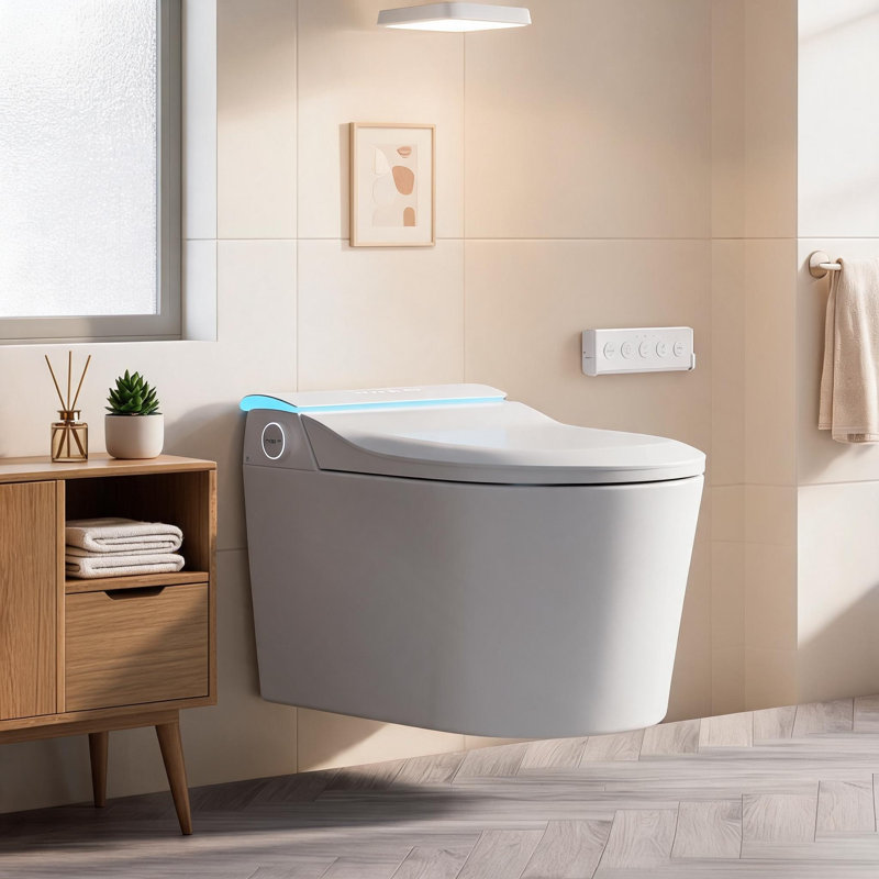 Wall Mounted Smart Bidet Toilet with Automatic Lid, Wall Drain, Aromatherapy Deodorization and Low Pressure Operation