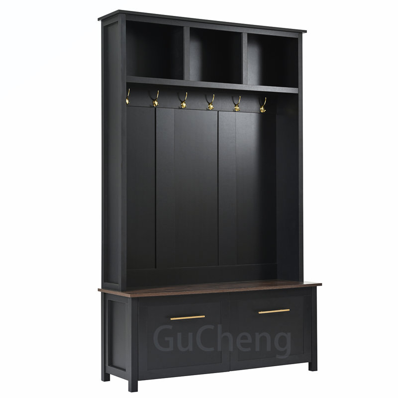 Versatile Hall Tree with Multiple Storage Options and Stylish Hooks, Black