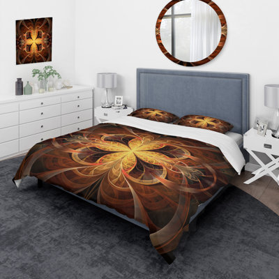 Orange fleur fractale - ensemble de housse de couette moderne - microfibre de polyester